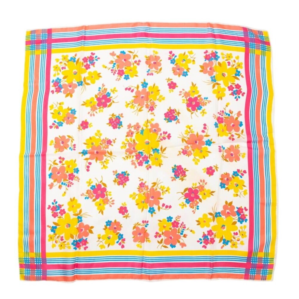 Vintage Floral Scarf 27" Square 100% Acetate Rayon Made In Japan Multicolor Retr